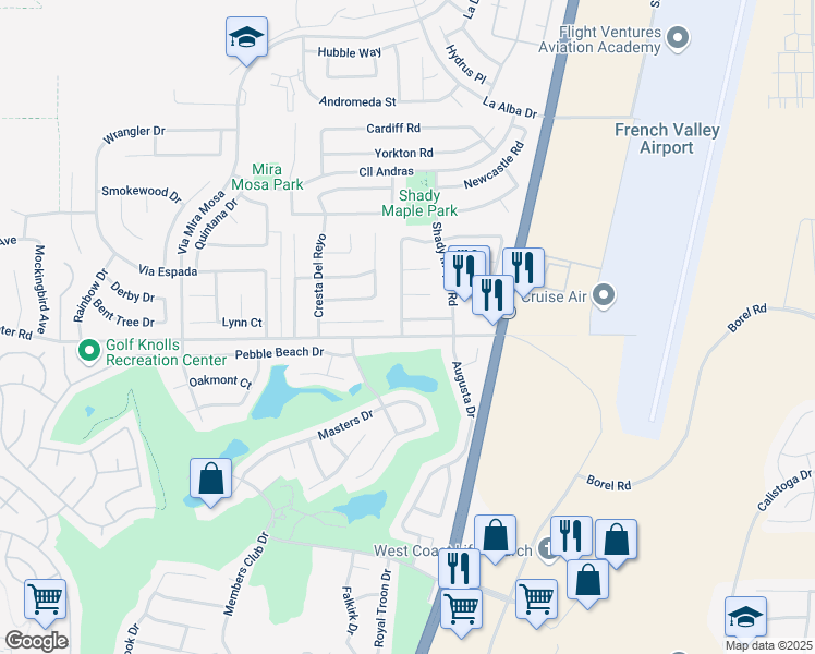 map of restaurants, bars, coffee shops, grocery stores, and more near 29803 Old Sycamore Lane in Murrieta