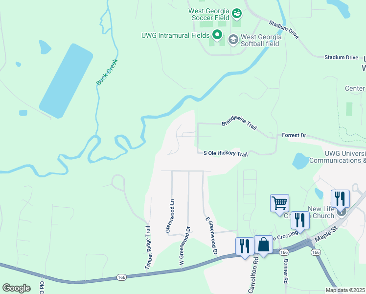 map of restaurants, bars, coffee shops, grocery stores, and more near 202 Hickory Chase in Carrollton