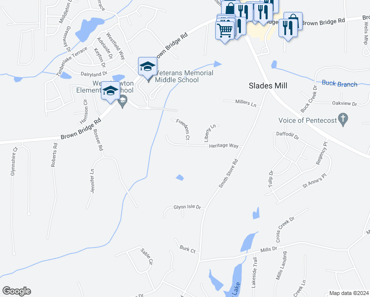 map of restaurants, bars, coffee shops, grocery stores, and more near 125 Heritage Way in Covington
