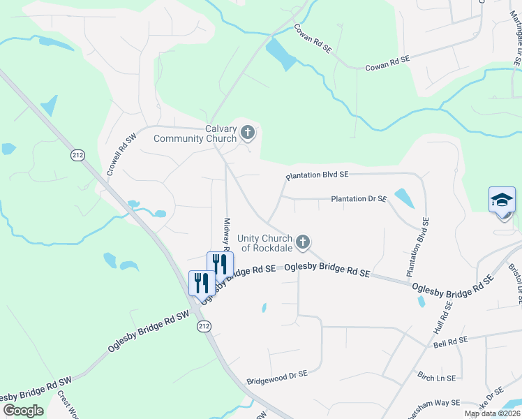 map of restaurants, bars, coffee shops, grocery stores, and more near 149 Crowell Road Southeast in Conyers