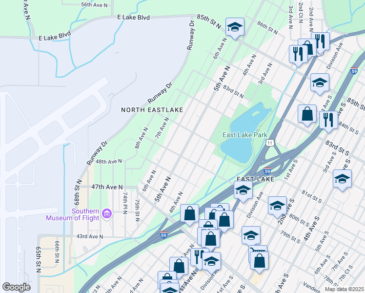 map of restaurants, bars, coffee shops, grocery stores, and more near 8016 5th Avenue North in Birmingham