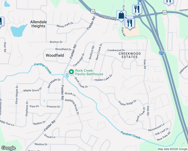 map of restaurants, bars, coffee shops, grocery stores, and more near 6856 Hidden Lake Drive in Rex
