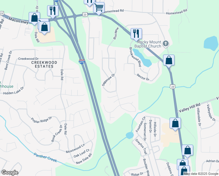 map of restaurants, bars, coffee shops, grocery stores, and more near 6831 Saganaw Drive in Rex