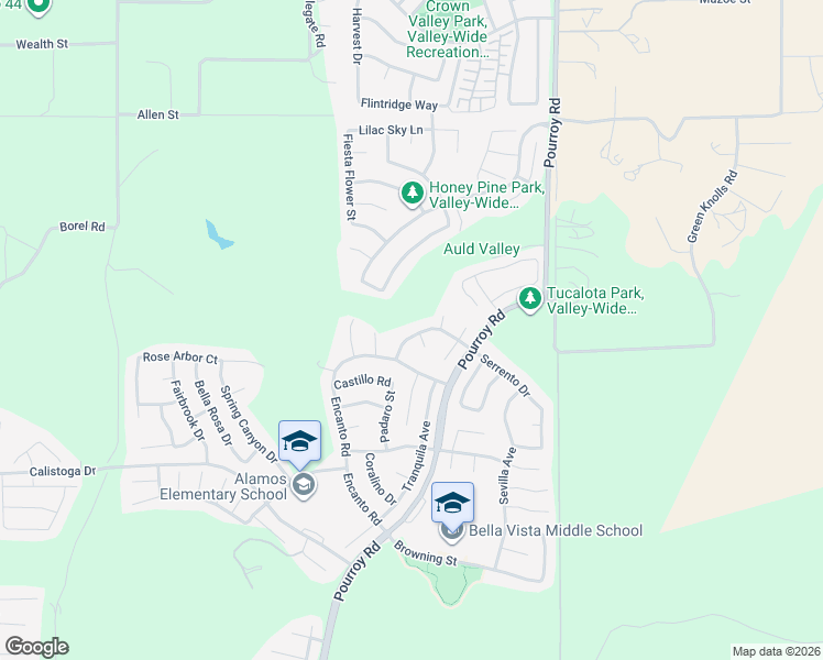 map of restaurants, bars, coffee shops, grocery stores, and more near 38009 Posada Circle in Murrieta