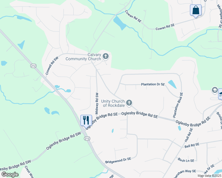 map of restaurants, bars, coffee shops, grocery stores, and more near 146 Crowell Road Southeast in Conyers