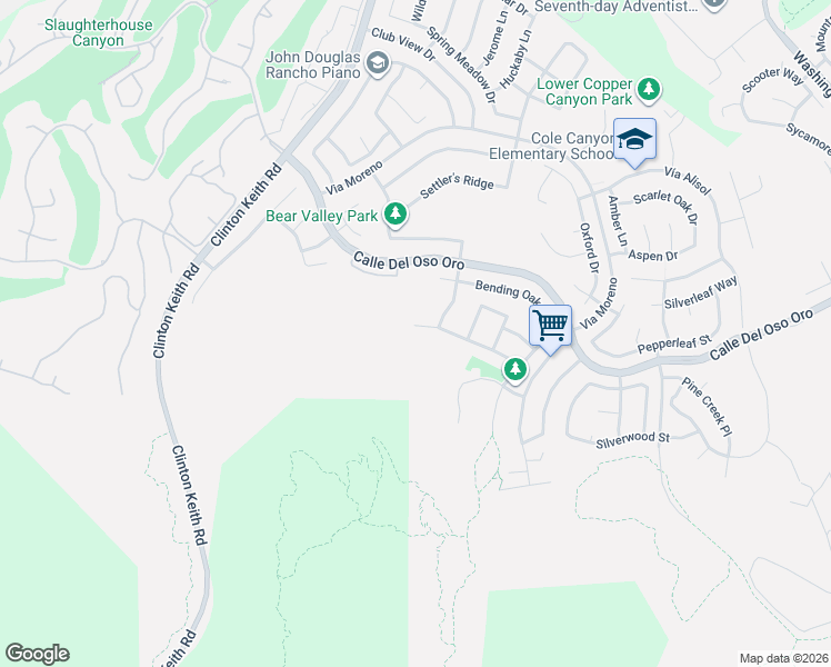 map of restaurants, bars, coffee shops, grocery stores, and more near 23507 Mountainside Court in Murrieta