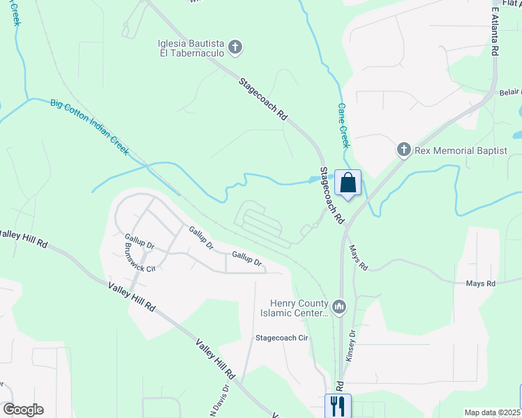 map of restaurants, bars, coffee shops, grocery stores, and more near 673 Woodall Road in Stockbridge