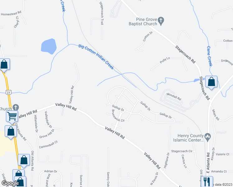 map of restaurants, bars, coffee shops, grocery stores, and more near 1004 Ulster Court in Stockbridge