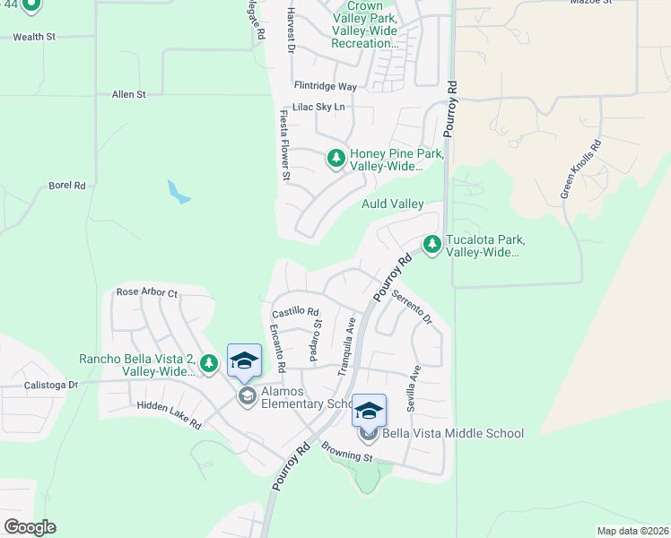 map of restaurants, bars, coffee shops, grocery stores, and more near 38009 Posada Circle in Murrieta