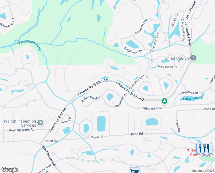 map of restaurants, bars, coffee shops, grocery stores, and more near 44 Bear Creek Loop in Murrells Inlet