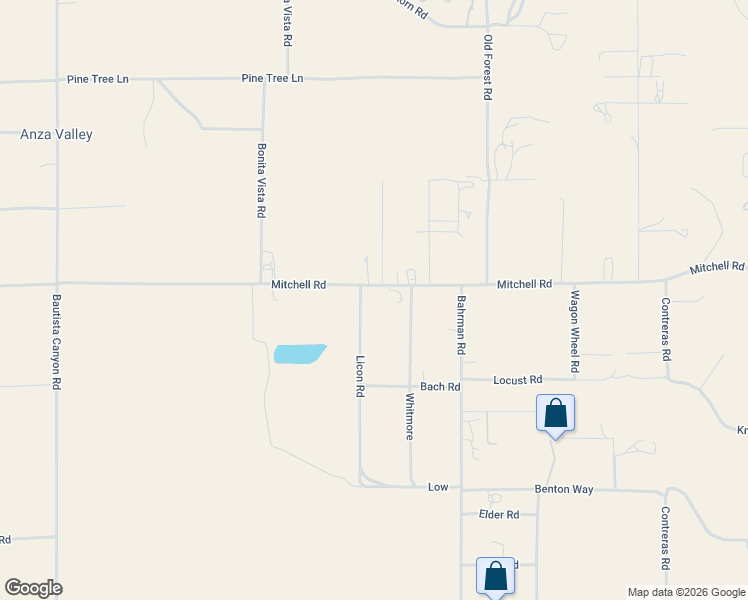map of restaurants, bars, coffee shops, grocery stores, and more near 38071 Whitmore in Anza
