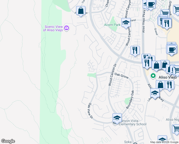 map of restaurants, bars, coffee shops, grocery stores, and more near 95 Vellisimo Drive in Aliso Viejo