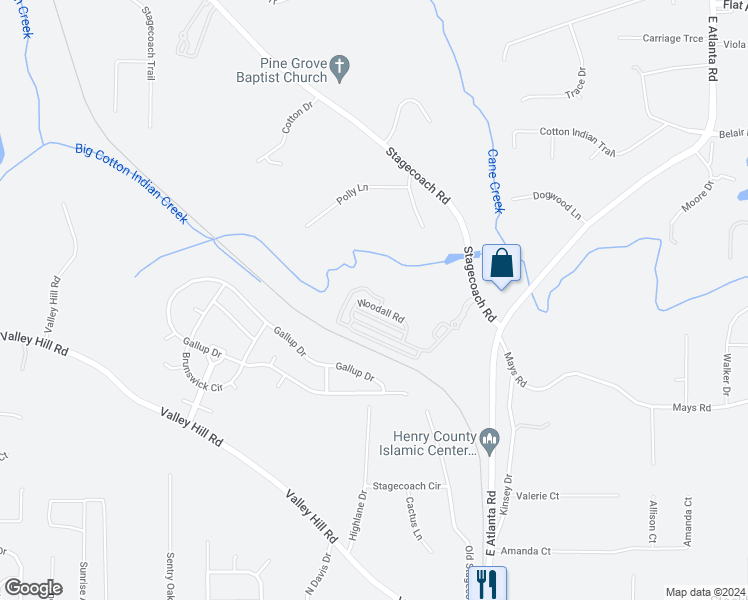 map of restaurants, bars, coffee shops, grocery stores, and more near 669 Woodall Road in Stockbridge