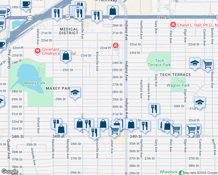 map of restaurants, bars, coffee shops, grocery stores, and more near in Lubbock
