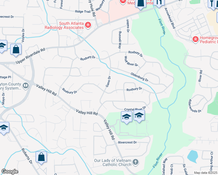 map of restaurants, bars, coffee shops, grocery stores, and more near 6772 Gano Drive in Riverdale