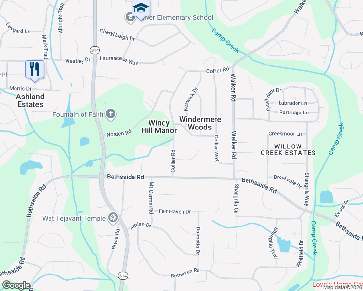 map of restaurants, bars, coffee shops, grocery stores, and more near 6774 Collier Road in Riverdale