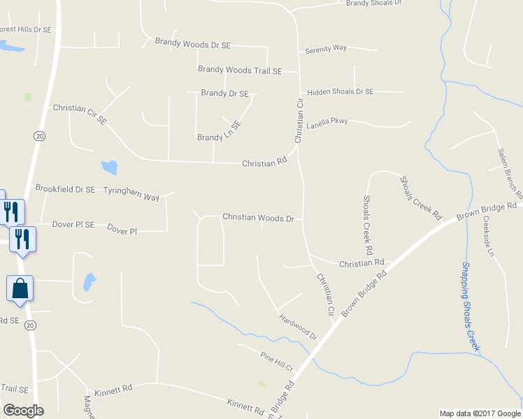 map of restaurants, bars, coffee shops, grocery stores, and more near 70 Christian Woods Drive in Conyers