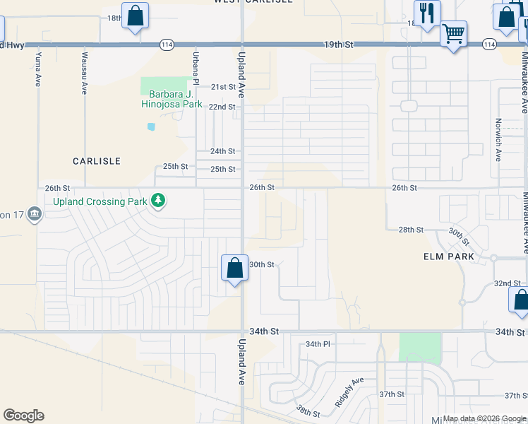 map of restaurants, bars, coffee shops, grocery stores, and more near 7115 26th Street in Lubbock