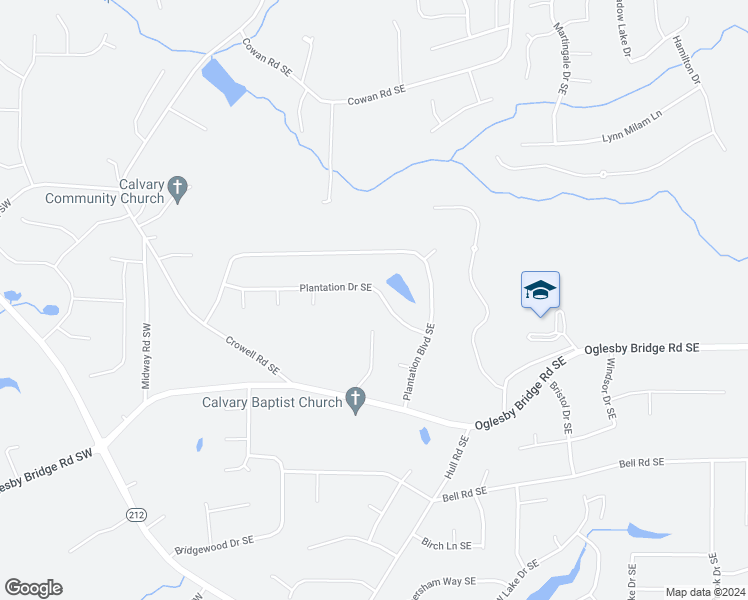 map of restaurants, bars, coffee shops, grocery stores, and more near 1111 Plantation Drive Southeast in Conyers