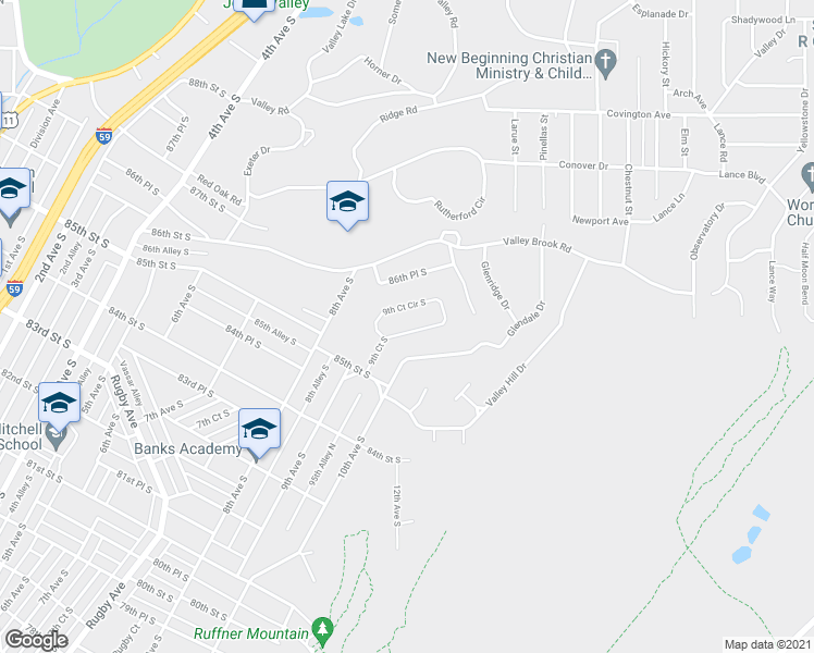 map of restaurants, bars, coffee shops, grocery stores, and more near 8612 9th Court South in Birmingham