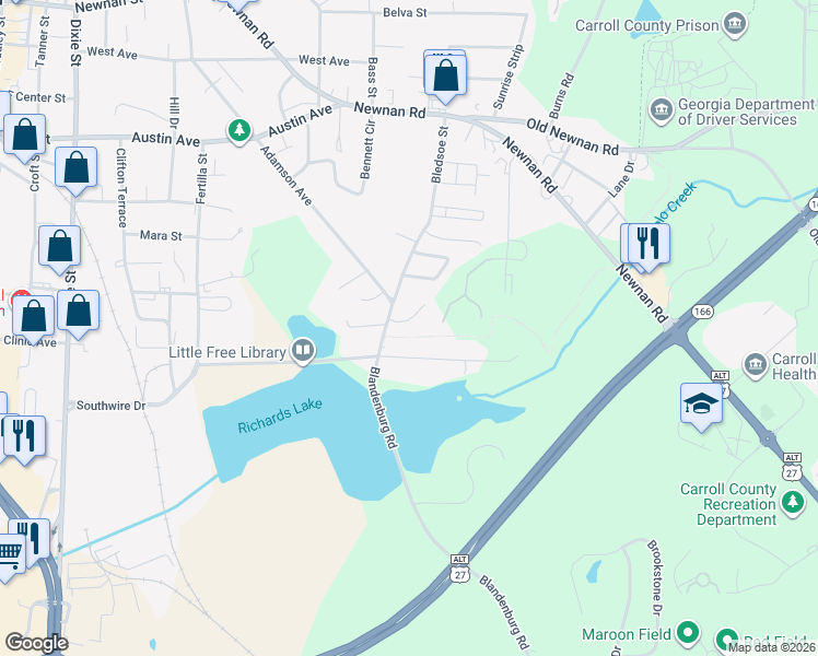 map of restaurants, bars, coffee shops, grocery stores, and more near 108 Mitchell Circle in Carrollton