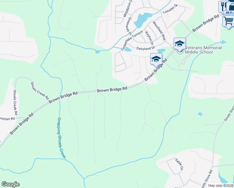 map of restaurants, bars, coffee shops, grocery stores, and more near 13591 Brown Bridge Road in Covington