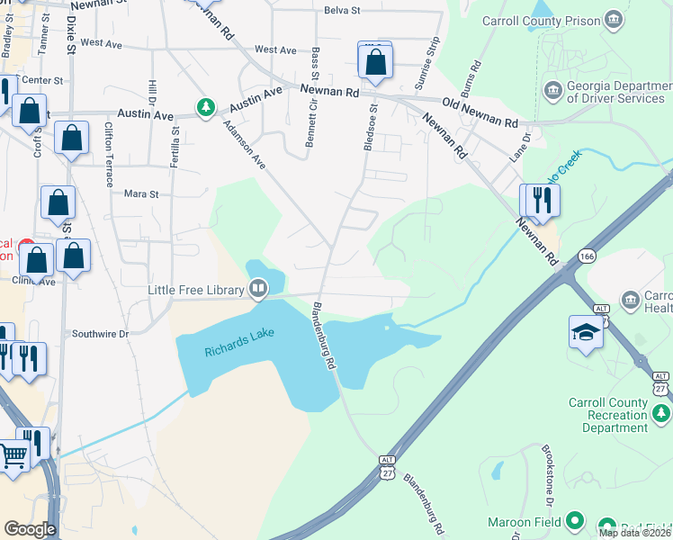 map of restaurants, bars, coffee shops, grocery stores, and more near 103 Mitchell Circle in Carrollton