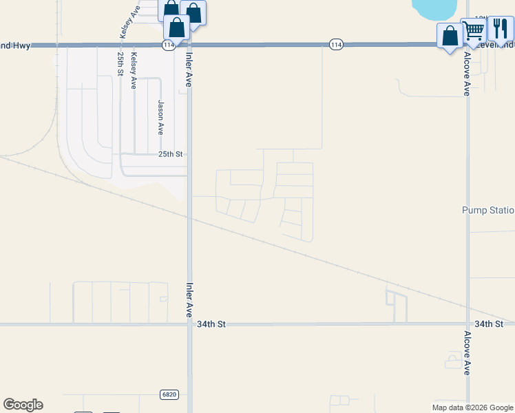 map of restaurants, bars, coffee shops, grocery stores, and more near 19TH Villa Drive in Lubbock