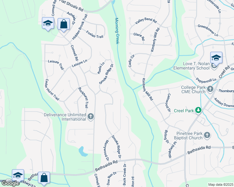 map of restaurants, bars, coffee shops, grocery stores, and more near 125 Loverwood Court in College Park