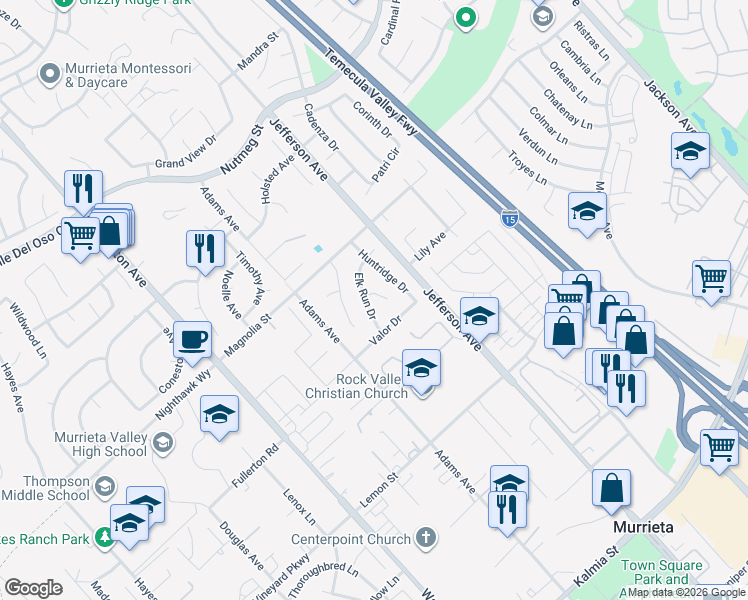 map of restaurants, bars, coffee shops, grocery stores, and more near 24096 Doeskin Court in Murrieta