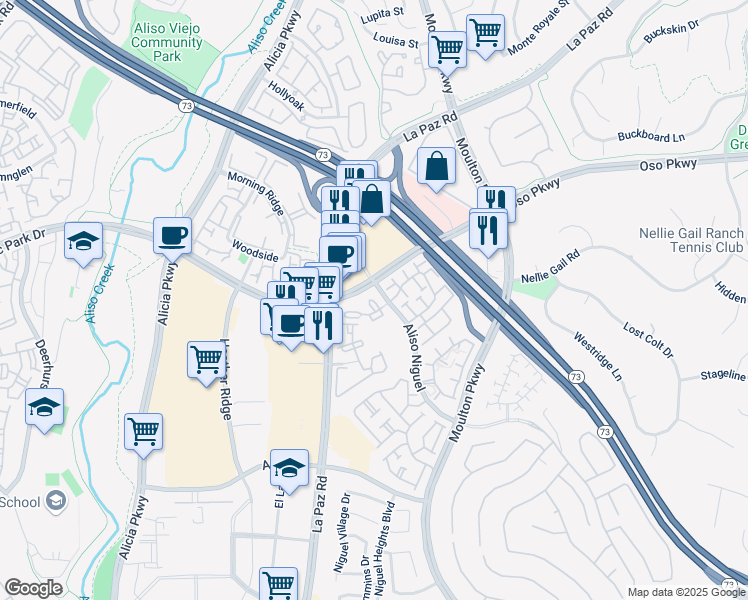 map of restaurants, bars, coffee shops, grocery stores, and more near 24355 Azal Court in Laguna Niguel