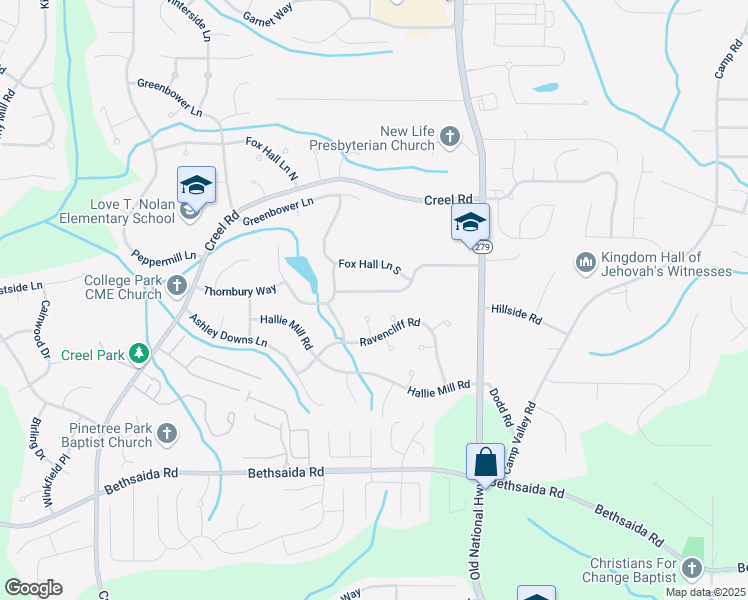 map of restaurants, bars, coffee shops, grocery stores, and more near 2540 Thornton Drive in Atlanta