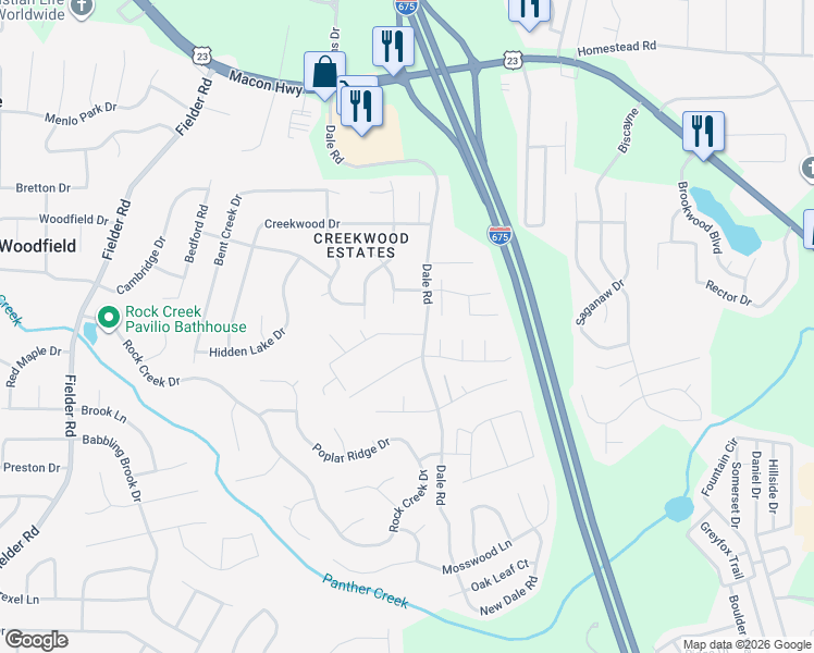map of restaurants, bars, coffee shops, grocery stores, and more near 6756 Branchview Court in Rex