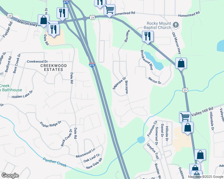 map of restaurants, bars, coffee shops, grocery stores, and more near 6783 Saganaw Drive in Rex
