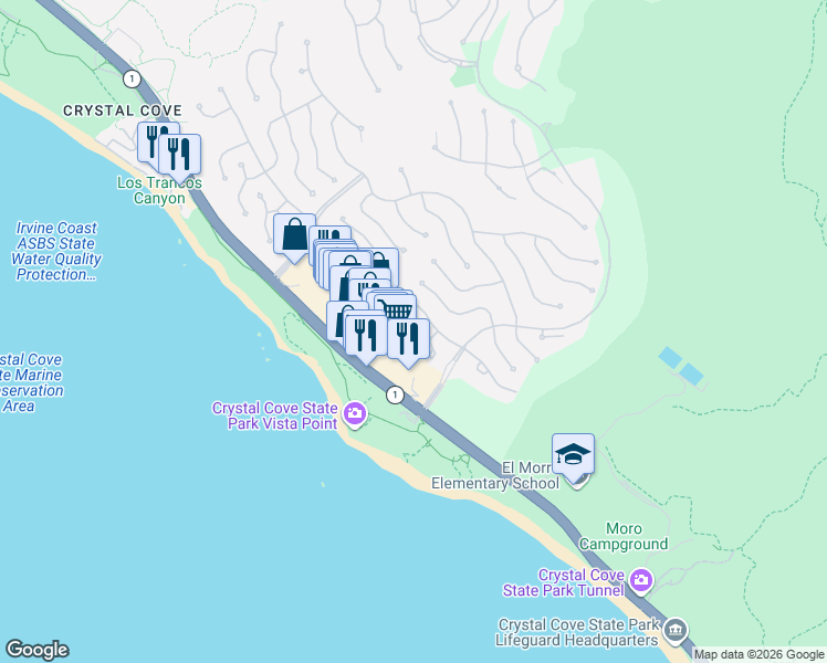 map of restaurants, bars, coffee shops, grocery stores, and more near 128 Sidney Bay Drive in Newport Beach