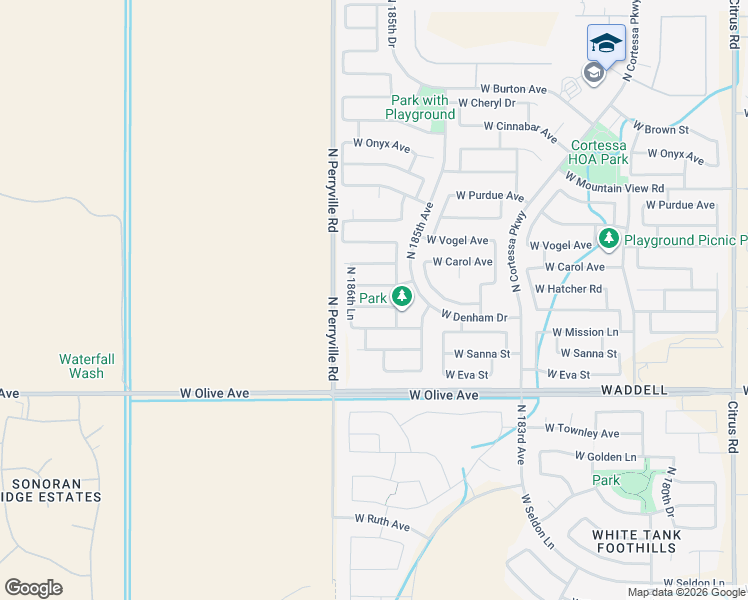 map of restaurants, bars, coffee shops, grocery stores, and more near 18610 West Hatcher Road in Waddell