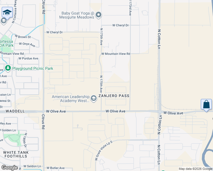 map of restaurants, bars, coffee shops, grocery stores, and more near 9407 North 175th Avenue in Waddell