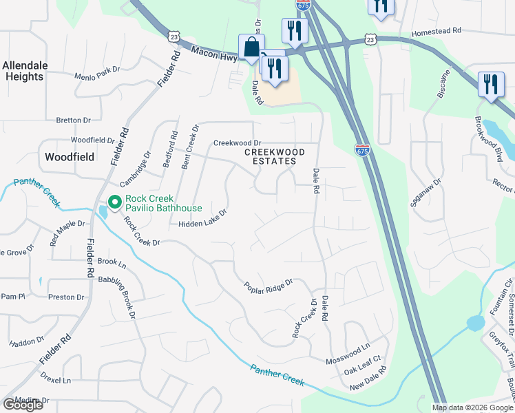 map of restaurants, bars, coffee shops, grocery stores, and more near 6759 Doublegate Lane in Rex