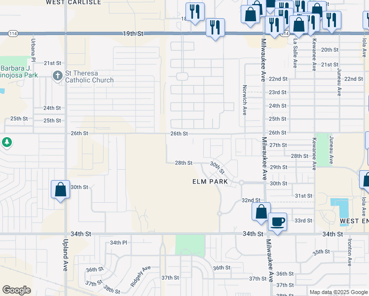 map of restaurants, bars, coffee shops, grocery stores, and more near 6720 28th Street in Lubbock