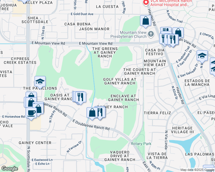 map of restaurants, bars, coffee shops, grocery stores, and more near 7760 East Gainey Ranch Road in Scottsdale