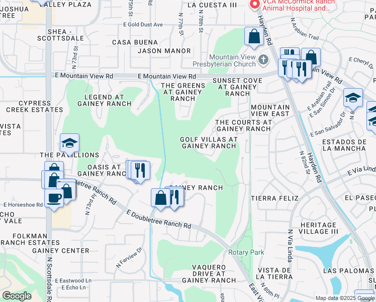 map of restaurants, bars, coffee shops, grocery stores, and more near 7760 East Gainey Ranch Road in Scottsdale