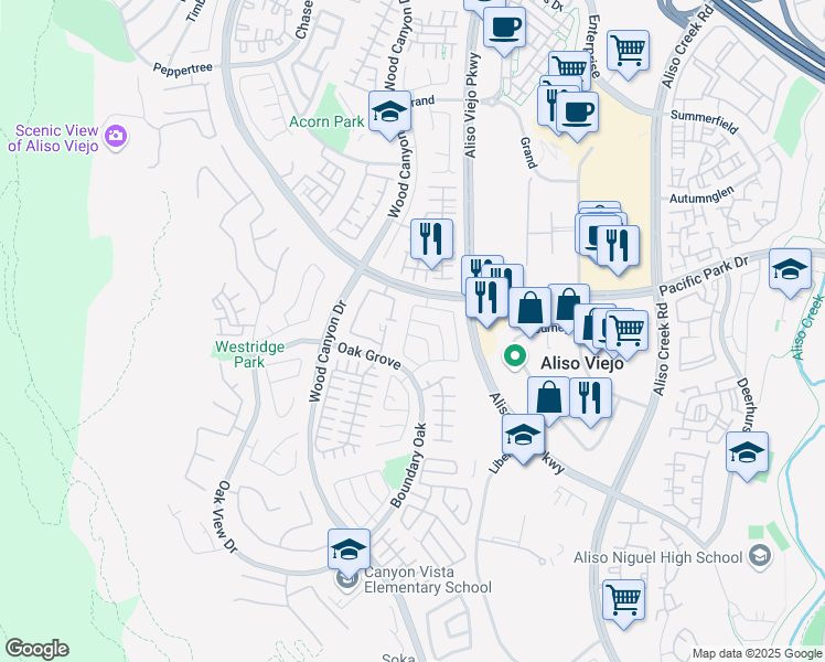 map of restaurants, bars, coffee shops, grocery stores, and more near 2 Chestnut Drive in Aliso Viejo