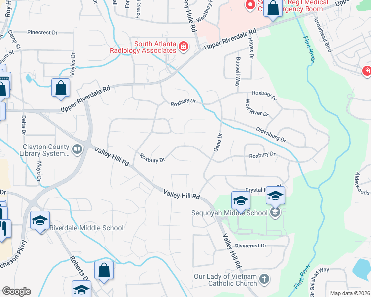 map of restaurants, bars, coffee shops, grocery stores, and more near 602 Roxbury Drive in Riverdale