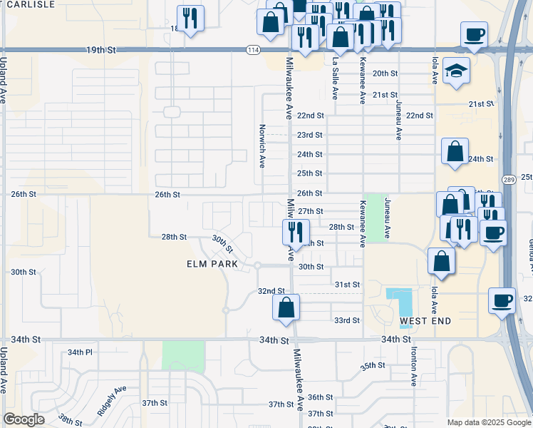 map of restaurants, bars, coffee shops, grocery stores, and more near 2610 Milwaukee Avenue in Lubbock