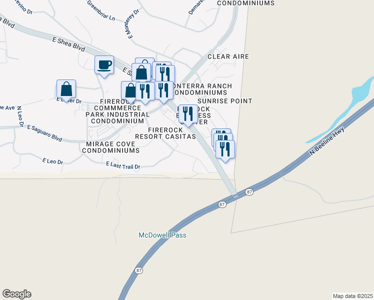 map of restaurants, bars, coffee shops, grocery stores, and more near 9079 North Firebrick Drive in Fountain Hills