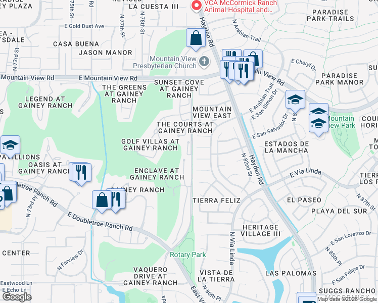 map of restaurants, bars, coffee shops, grocery stores, and more near 7770 East Gainey Ranch Road in Scottsdale