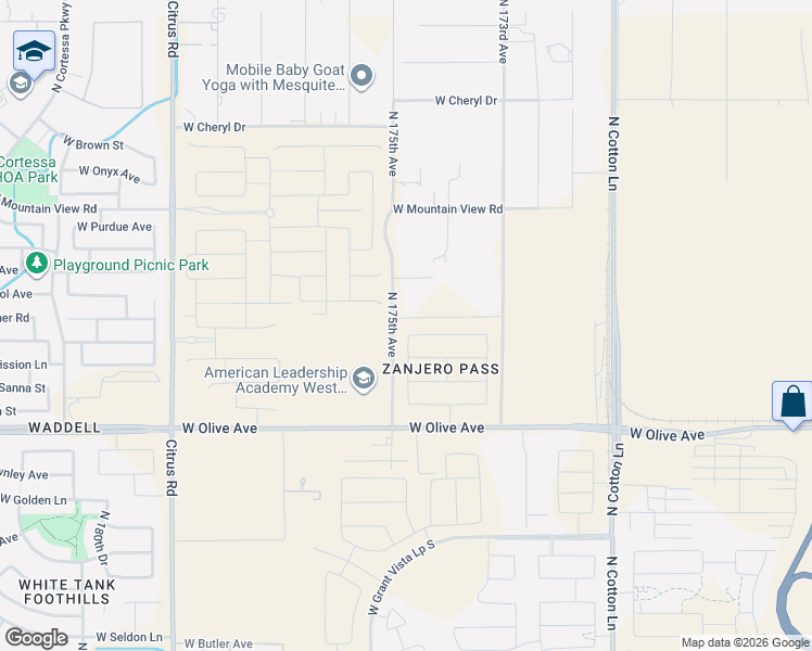 map of restaurants, bars, coffee shops, grocery stores, and more near 9407 North 175th Avenue in Waddell