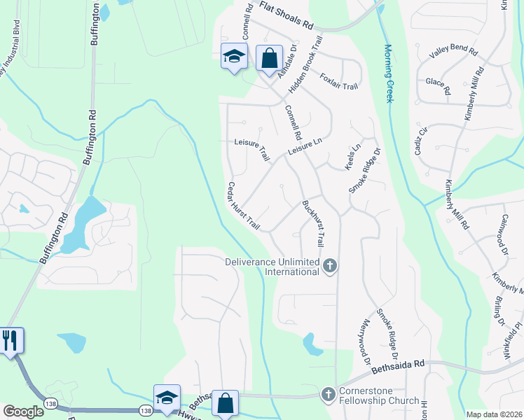 map of restaurants, bars, coffee shops, grocery stores, and more near 3800 Leisure Lane in College Park