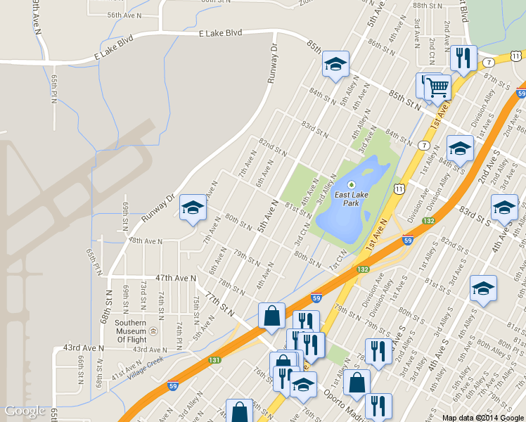 map of restaurants, bars, coffee shops, grocery stores, and more near 8037 6th Avenue North in Birmingham