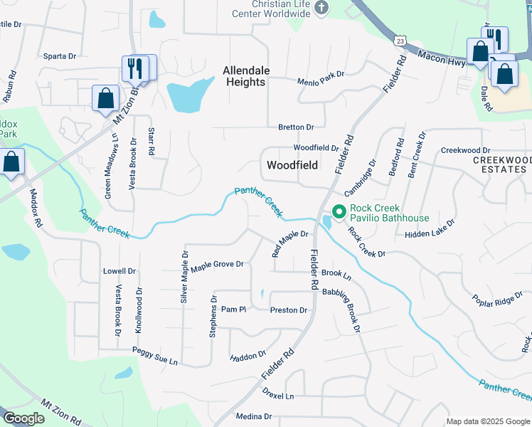 map of restaurants, bars, coffee shops, grocery stores, and more near 2904 Silver Maple Court in Rex